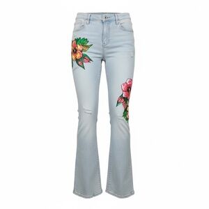 Roberto Cavalli Light Blue Damaged/Distressed Floral Embroidered Jeans 30x32